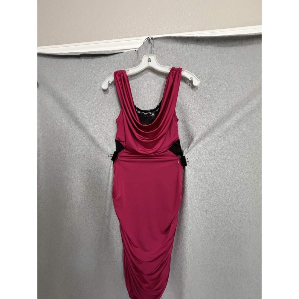 Mystic Dress Womens S Pink Cowl Neck Lace Ruched Bodycon Maxi Party Cocktail